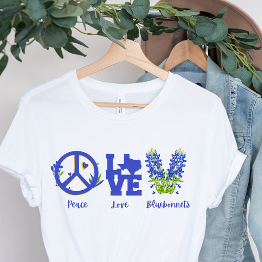 Peace Love Bluebonnets Jersey Short Sleeve Tee, Texas Tshirt, Gifts For Her, Western Tshirt, Inspirational Tshirts, Women's Gifts