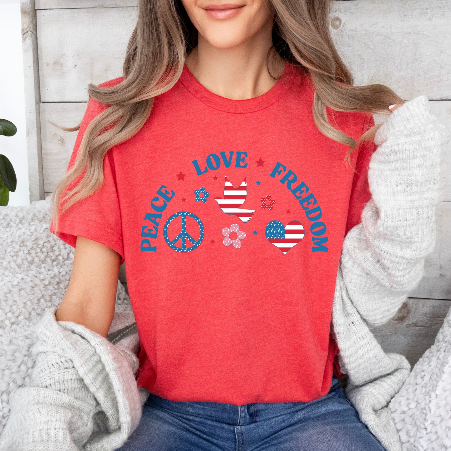 Peace Love Freedom: Patriotic Jersey Short Sleeve T-Shirt for 4th of July