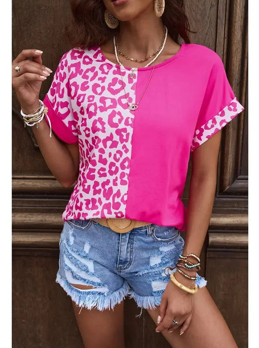 Pink Leopard Print Summer Blouse