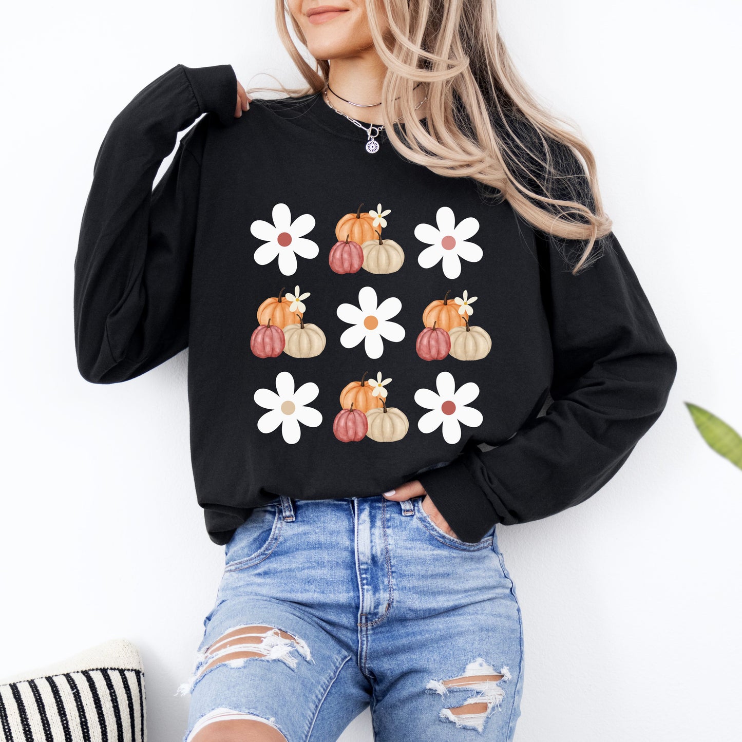 Pumpkins and Daisies Long Sleeve Comfort Colors T-Shirt