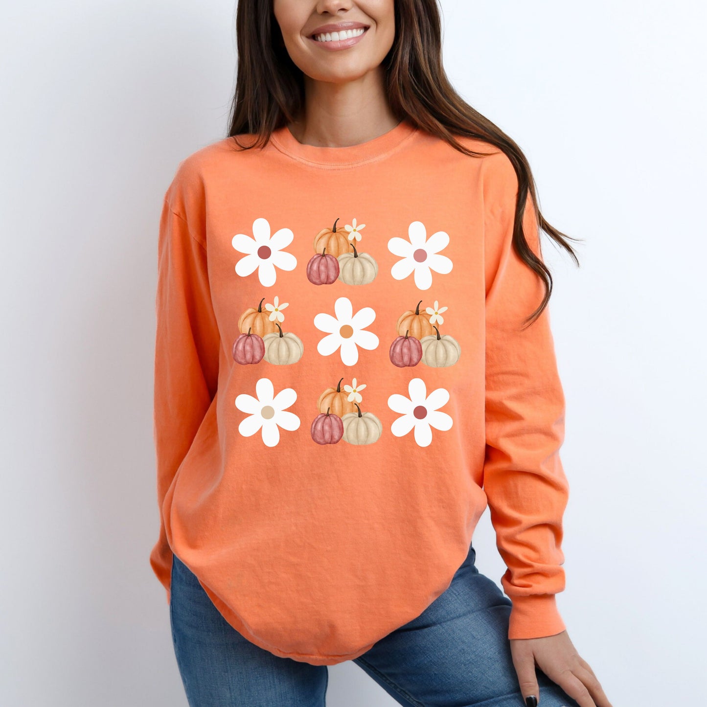 Pumpkins and Daisies Long Sleeve Comfort Colors T-Shirt