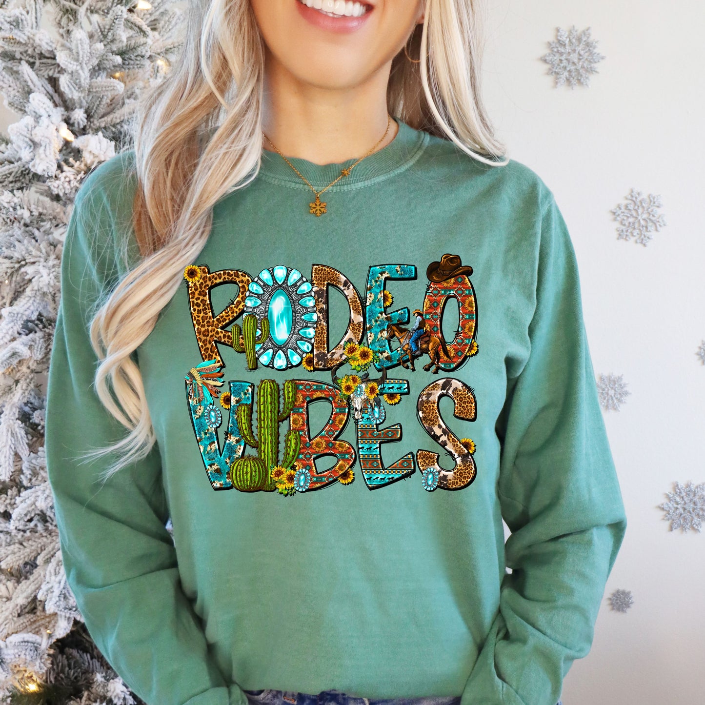 Rodeo Vibes Garment-dyed Long Sleeve T-Shirt, Rodeo T-Shirt, Western T-Shirt, Rodeo Shirt, Gifts for Her, Gifts For Mom, Rodeo Tee