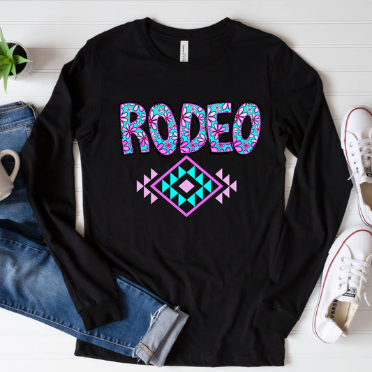 Rodeo t-shirt With Flower Letters, Rodeo Shirt, Colorful Western T-Shirt, Rodeo T-Shirt, Western Shirt, Gifts For Her, Womens Rodeo Shirt