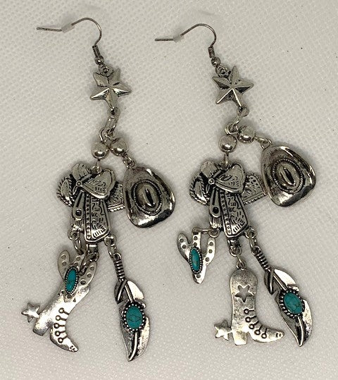 Women's Western Dangle Earrings, Rodeo Earrings, Dangling Earrings With Turquoise