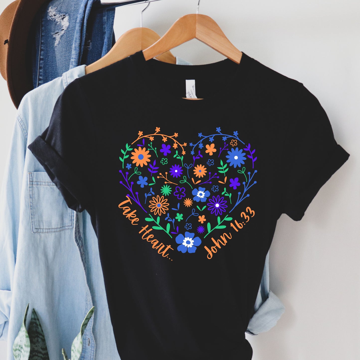 Take Heart Jersey Short Sleeve Tee, Inspirational T-Shirt, Religious T-Shirt, Gifts For Her, Gifts For Mom, Teacher Gifts, Heart With Flower