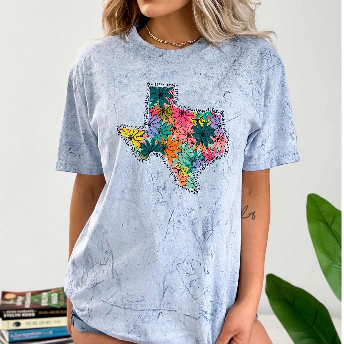 Floral Texas T-Shirt, Texas T-Shirt With Texas Around Outside and Floral Inside, Texas Floral Gifts For Her, Gifts For Mom, Friend Gift