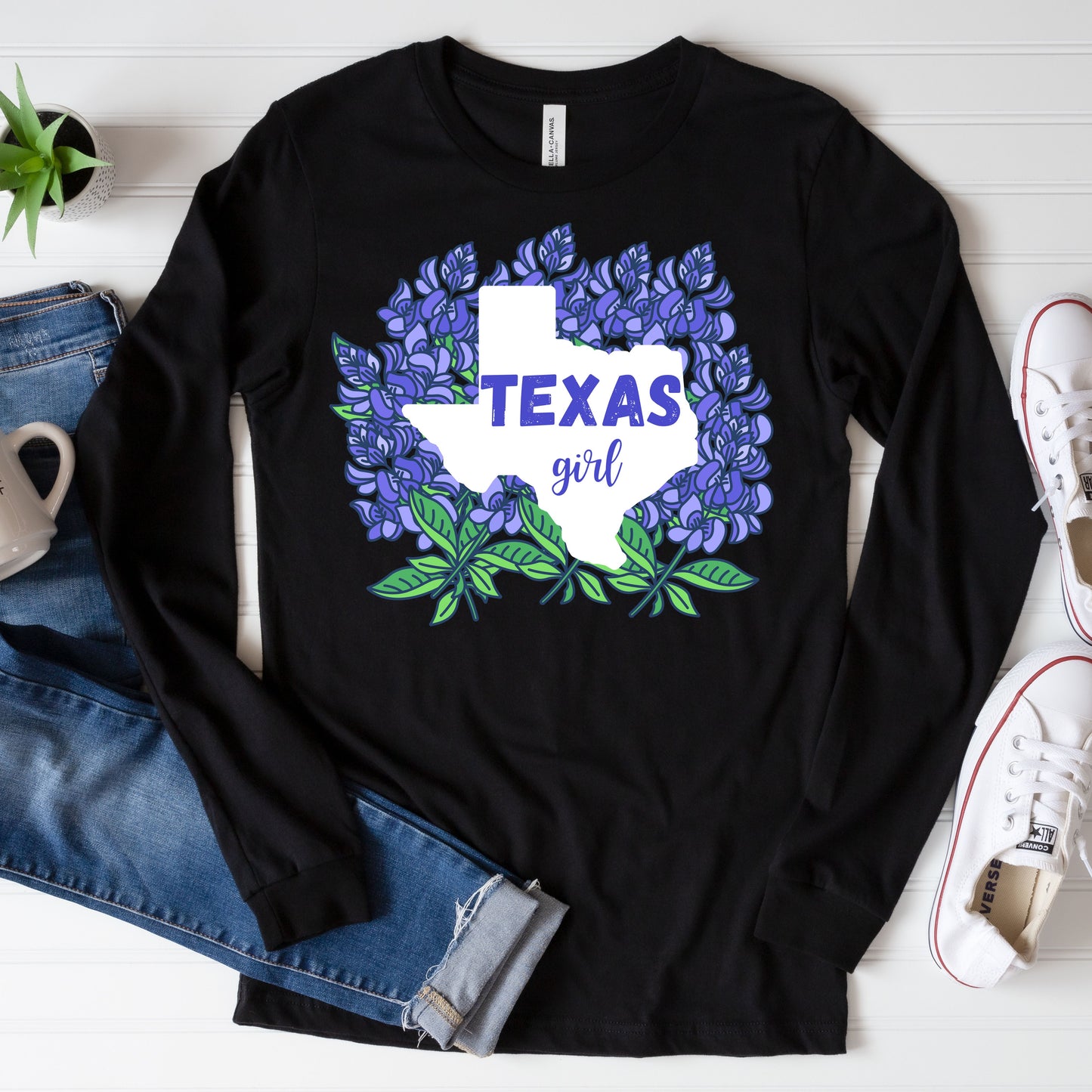 Texas Bluebonnets Jersey Long Sleeve Tee, Tshirt For Her, Gifts For Her, Texas T-shirt, Tshirt for Women, Western Tshirt, Western Tee