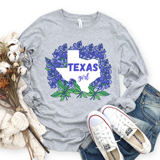 Texas Bluebonnets Jersey Long Sleeve Tee, Tshirt For Her, Gifts For Her, Texas T-shirt, Tshirt for Women, Western Tshirt, Western Tee