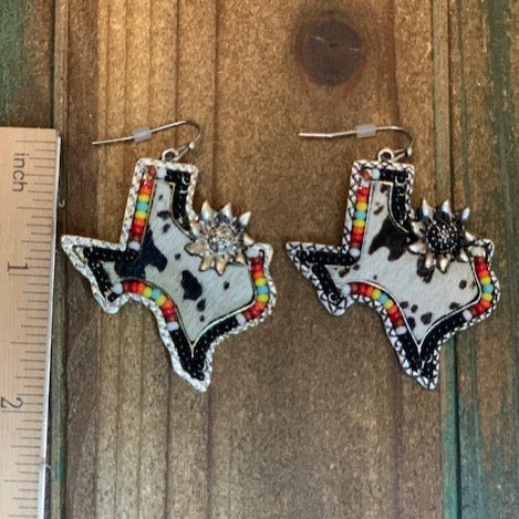 Genuine Leather Texas Dangle Earrings With Sunflower, Lightweight Western Earrings