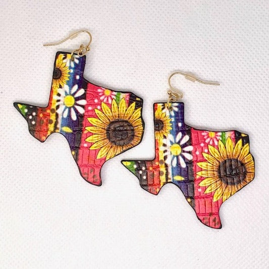 Sunflower Printed Texas Earrings, Lightweight Western Earrings