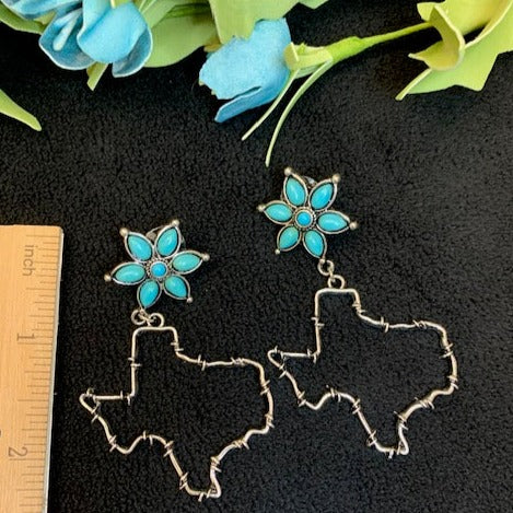 Texas Turquoise Stud Earrings, Silver Texas With Turquoise Stud, Western Earrings