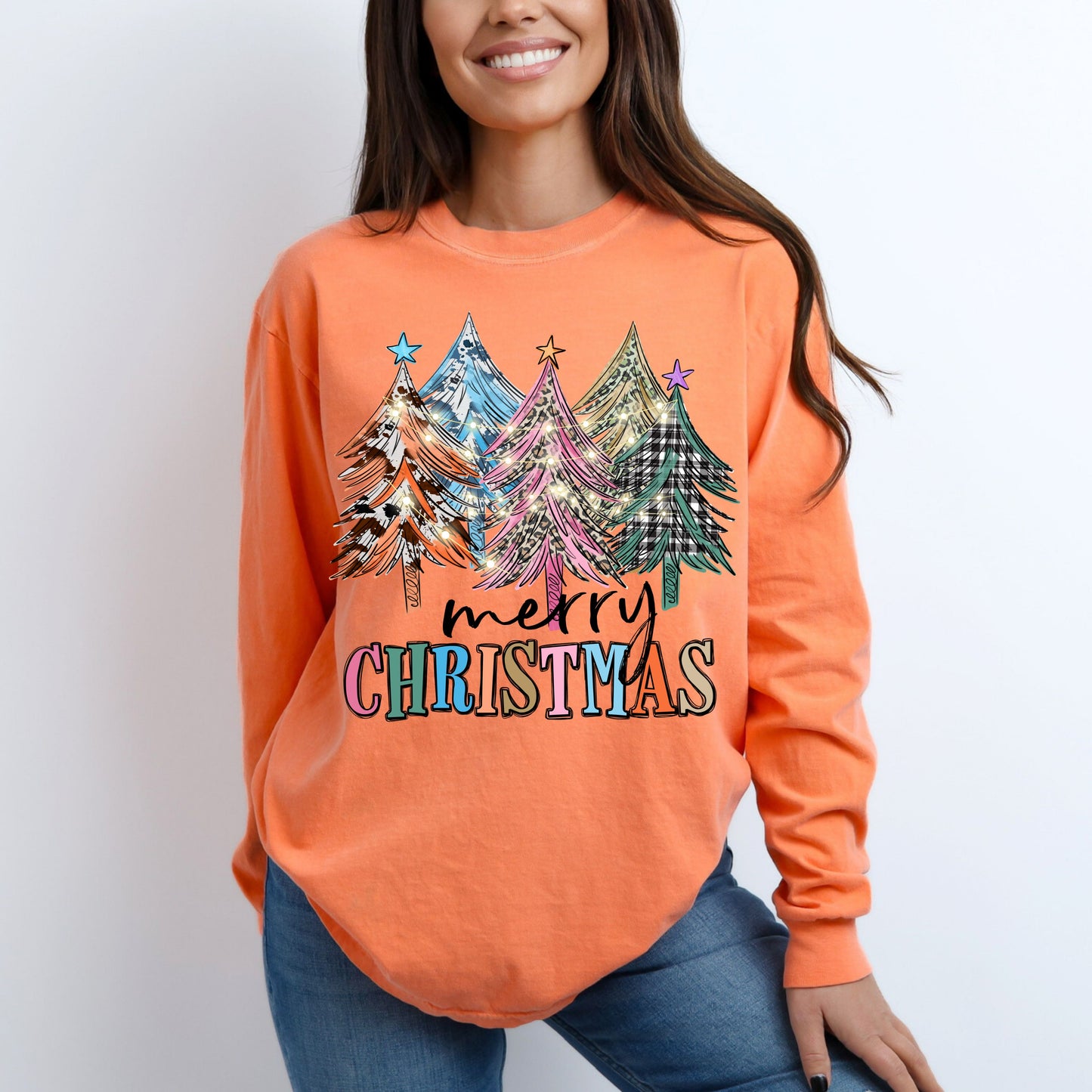 Merry Christmas T-Shirt With Colorful Trees