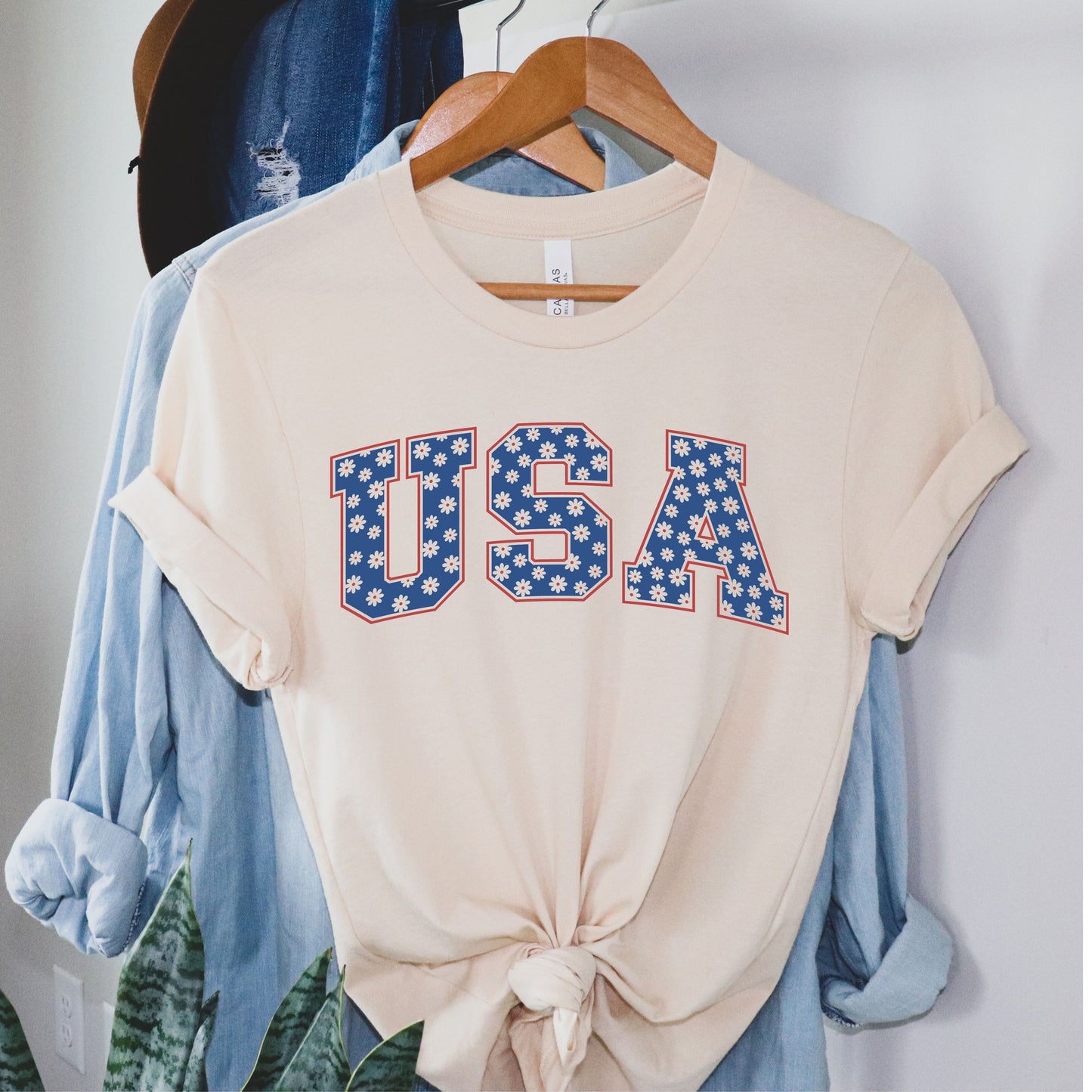 USA Floral Jersey Short Sleeve Tee