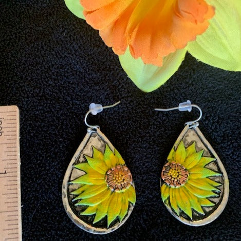 Yellow Sunflower Teardrop Earrings, Sunflower Earrings, Sunflower Dangle Earrings