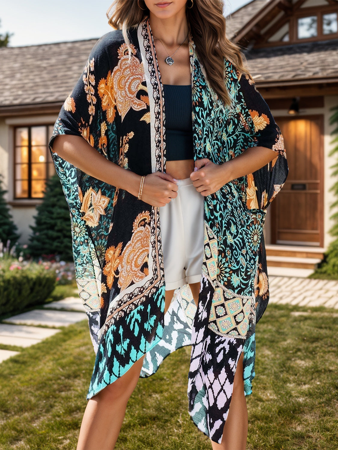 Classy Cover-Up:  Open Front Cover-Up With Printed Designs
