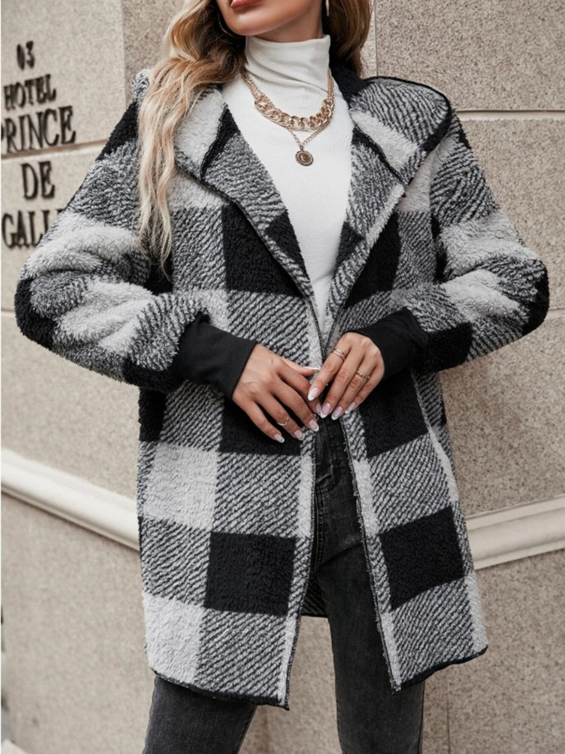 Plaid Hooded Light-Weight Coat