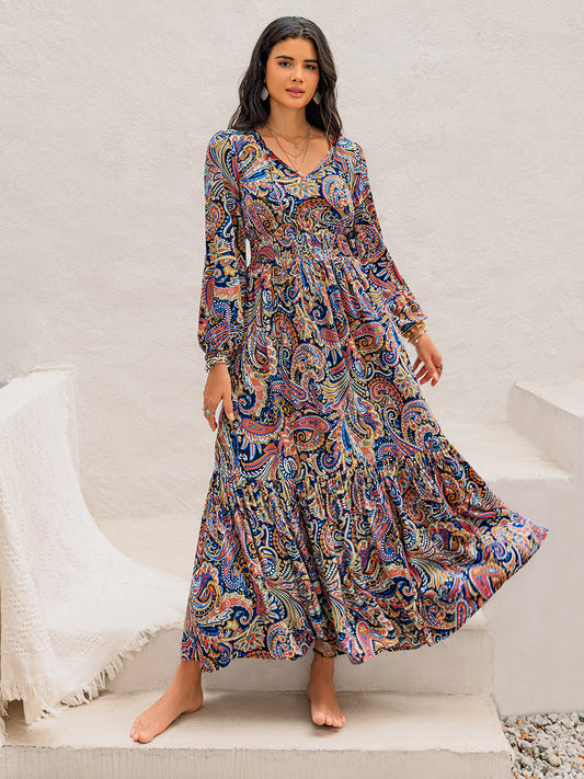 Paisley Printed Long Sleeve Midi Dress