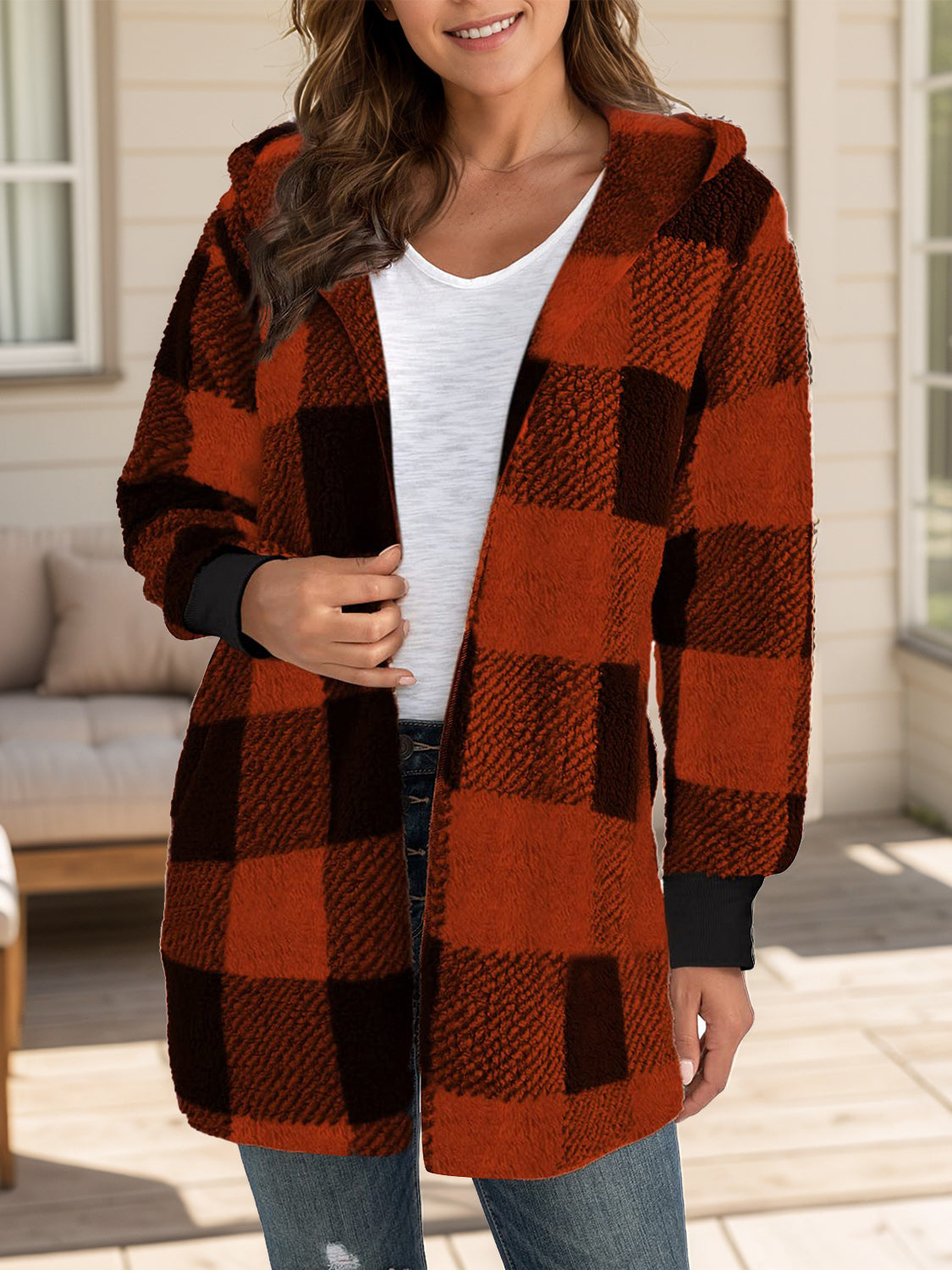 Plaid Hooded Light-Weight Coat