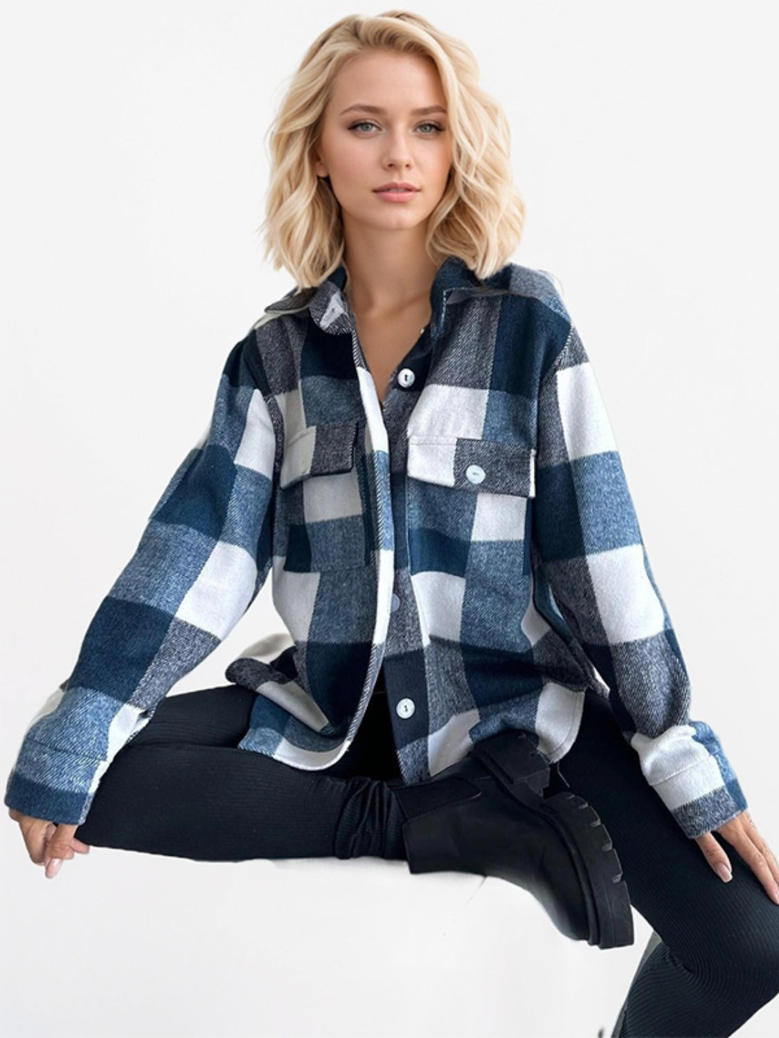 Warm, Plaid Long Sleeve Shacket