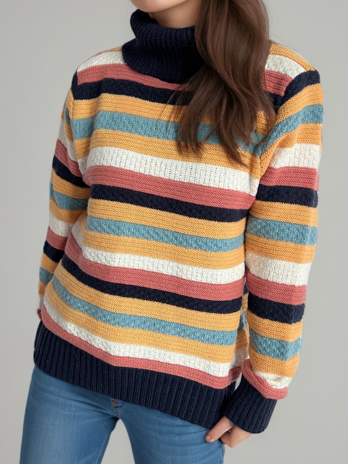 Cute Striped Turtleneck Long Sleeve Sweater