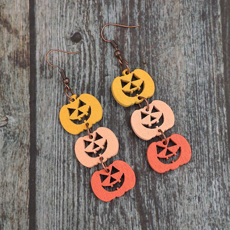 Wooden Pumpkin Dangle Earrings