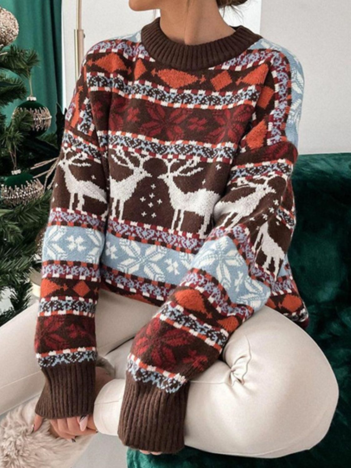 Christmas Geometric Dropped Shoulder Sweater