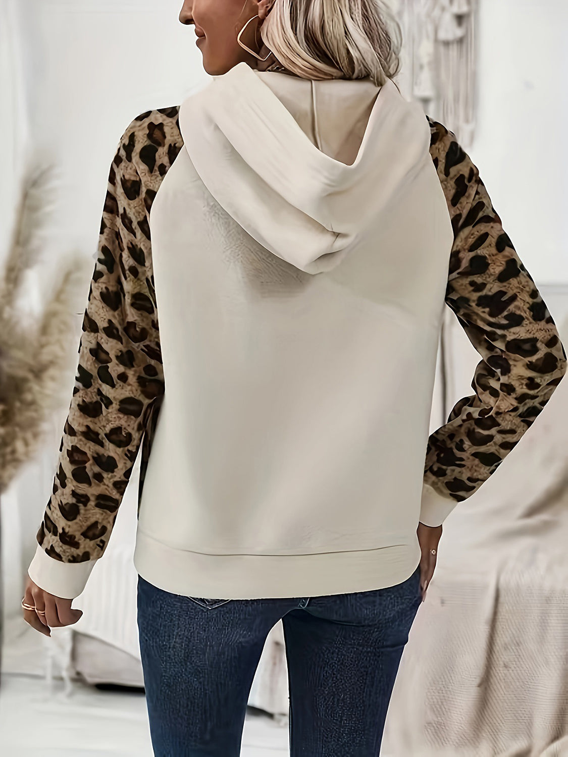 Leopard Print Long Sleeve Hoodie Top