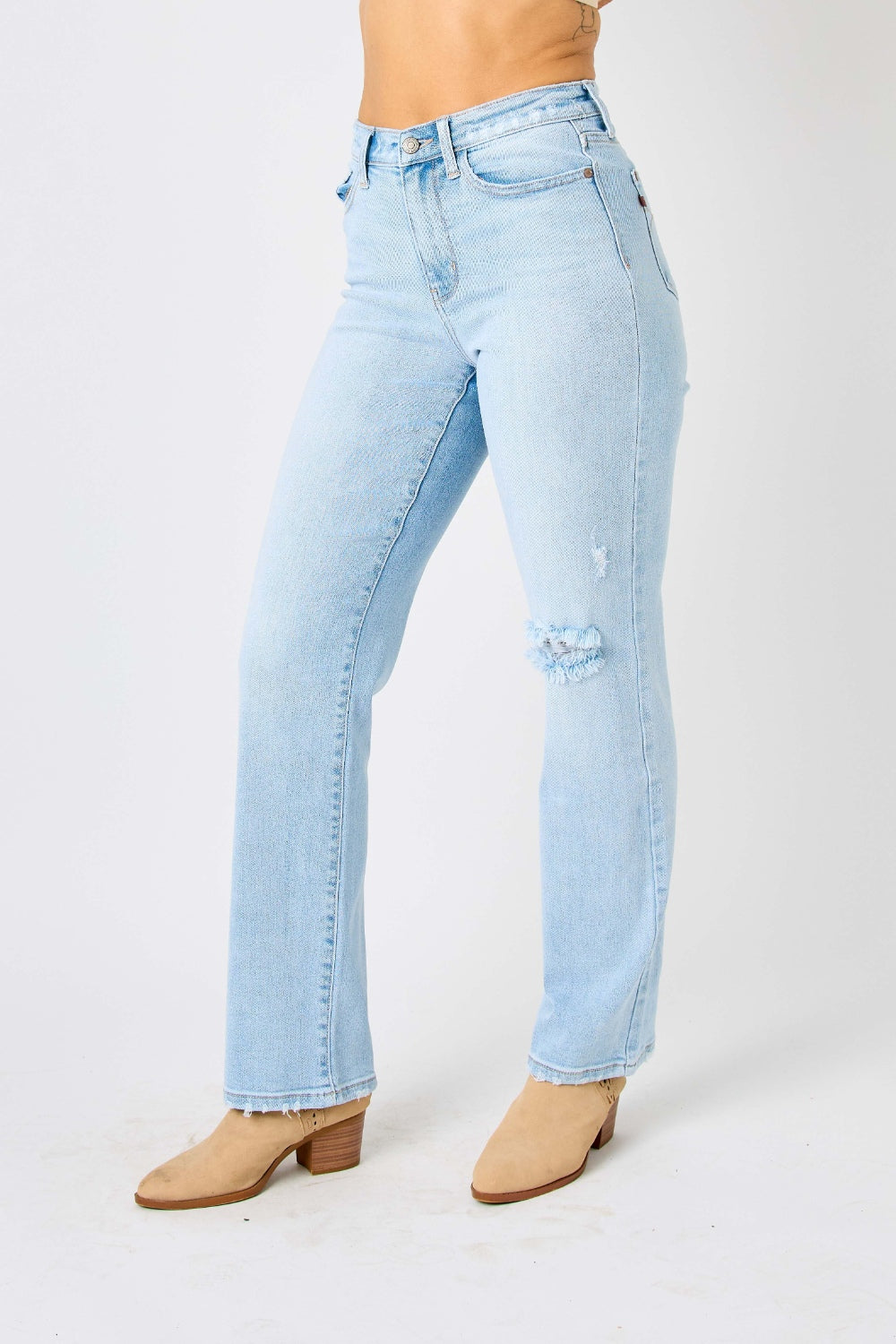 Judy Blue Distressed:  Full Size High Waist Straight Leg Jeans