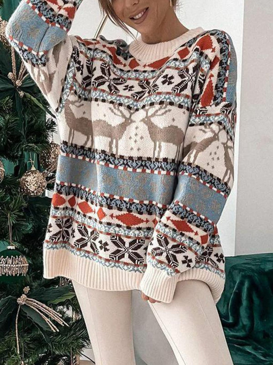 Christmas Geometric Dropped Shoulder Sweater