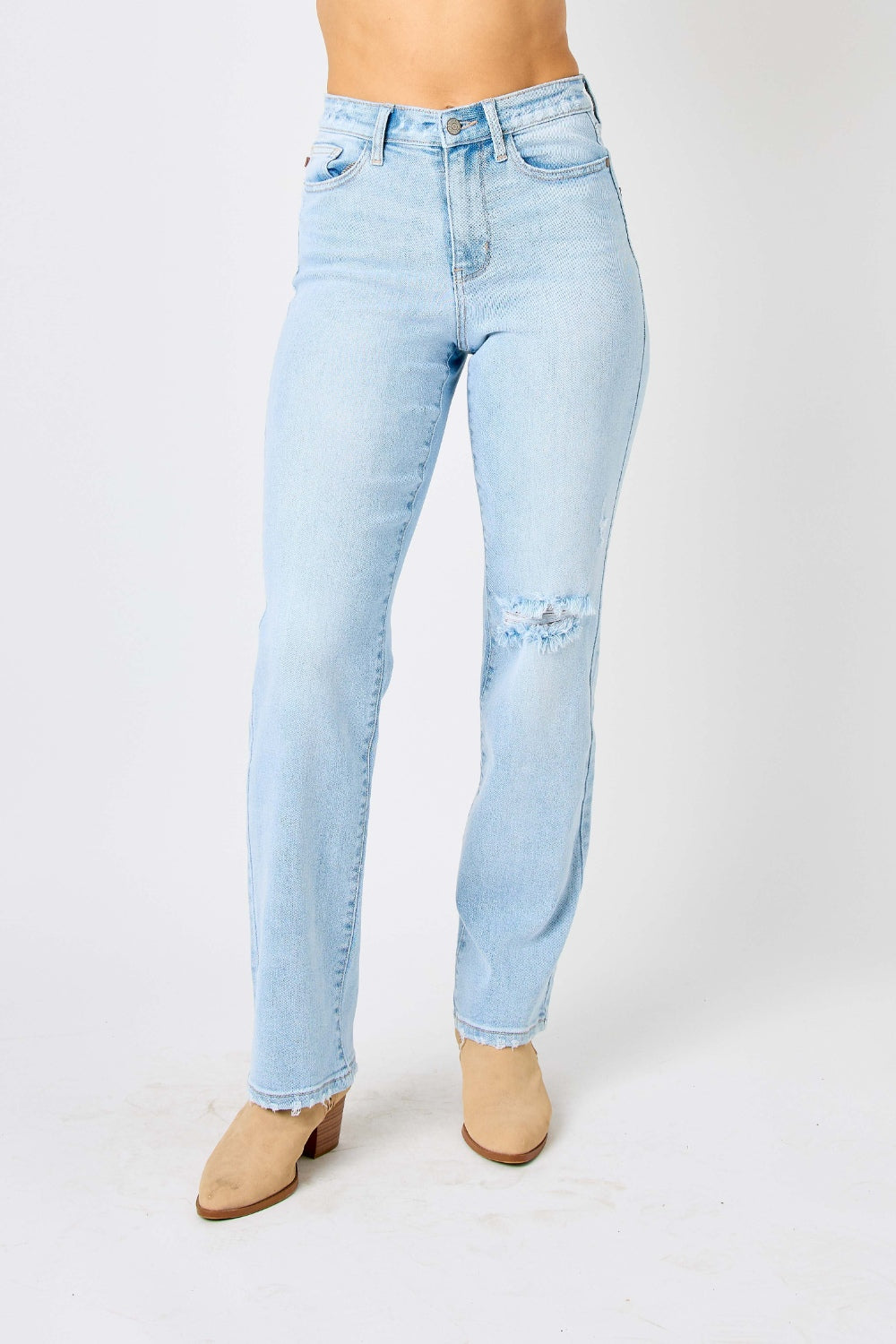 Judy Blue Distressed:  Full Size High Waist Straight Leg Jeans