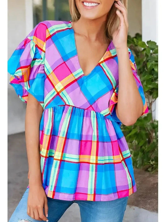 Pretty in Plaid: Cute Baby Doll Shirt With Bright Multi Colors