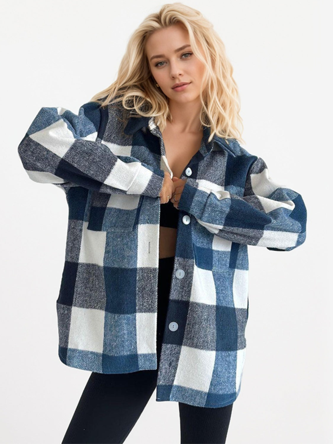 Warm, Plaid Long Sleeve Shacket