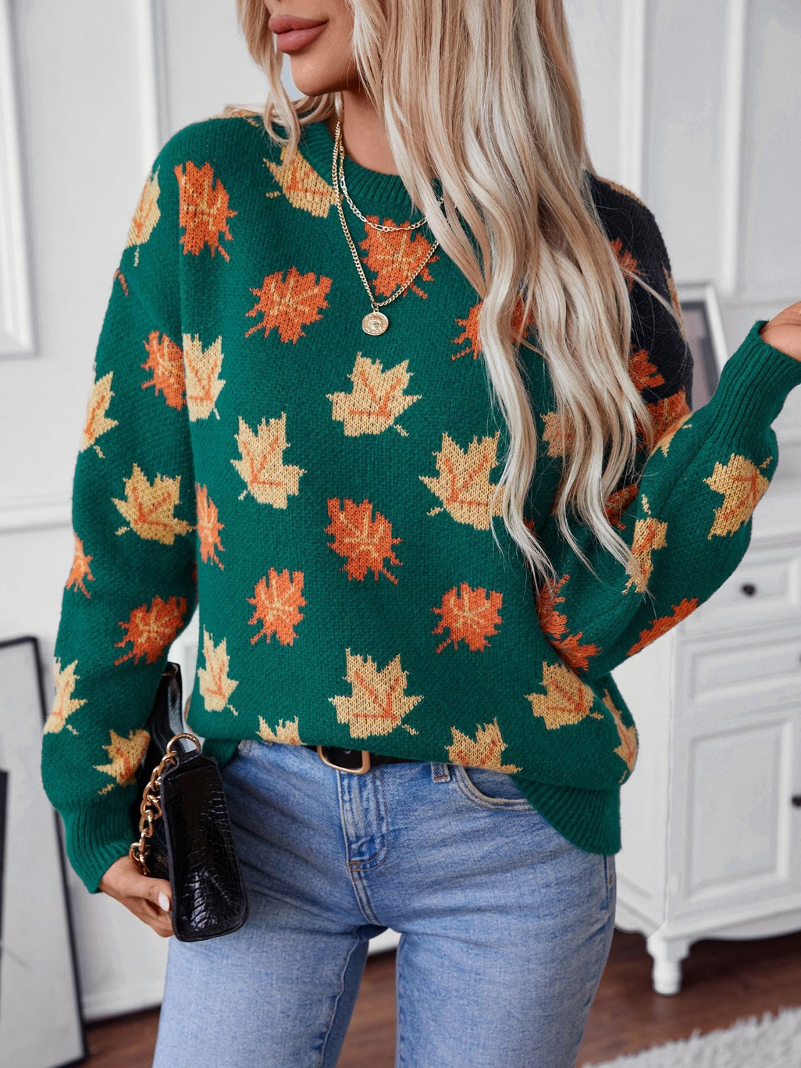 Fall Maple Leaves Long Sleeve Sweater