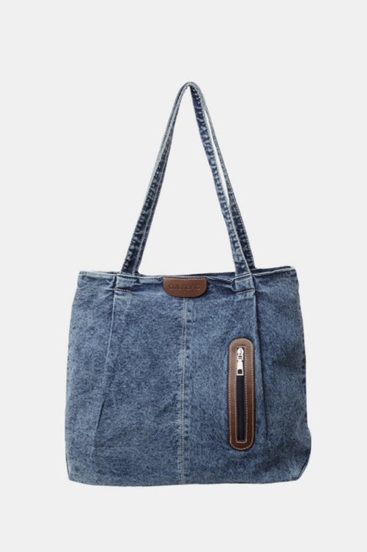 Shoulder Bag:  Denim Tote Bag with Zip