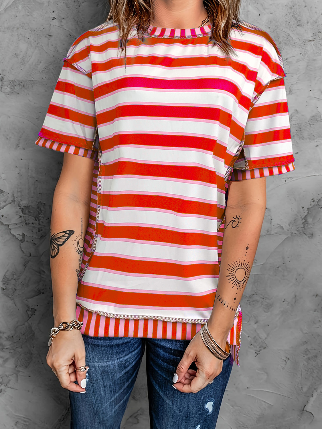 Contrast Stripes:  Great T-Shirt in Several Color Choices