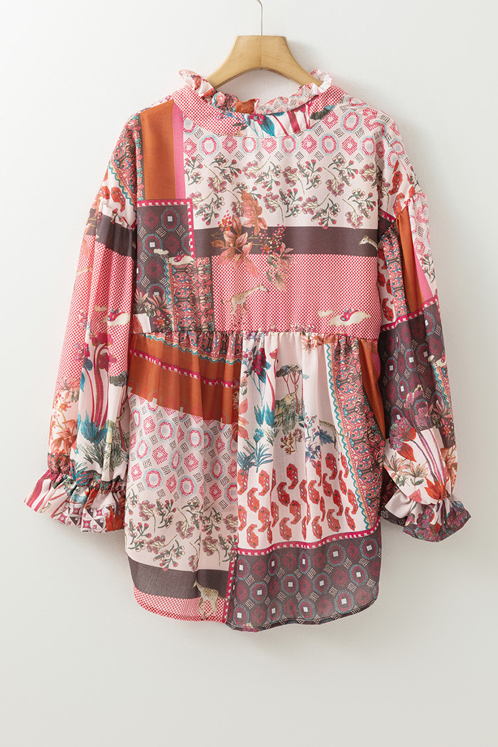 Patchwork Floral Flounce Sleeve Shirt