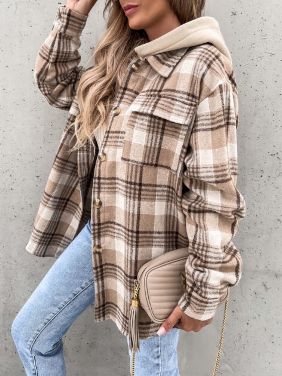 Plaid Hooded Long Sleeve Jacket