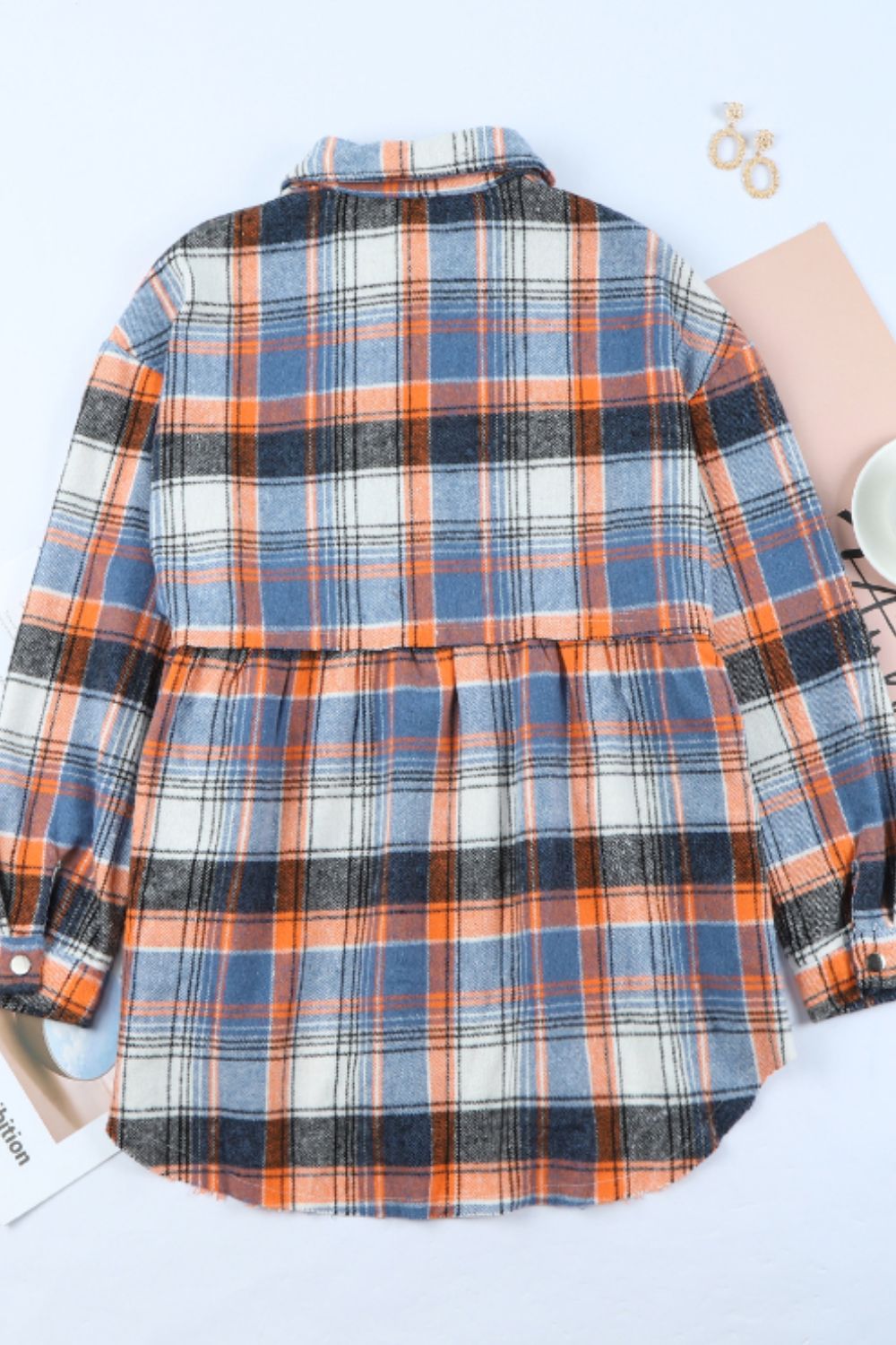 Plaid Long Sleeve Shirt with Gathered Bottom