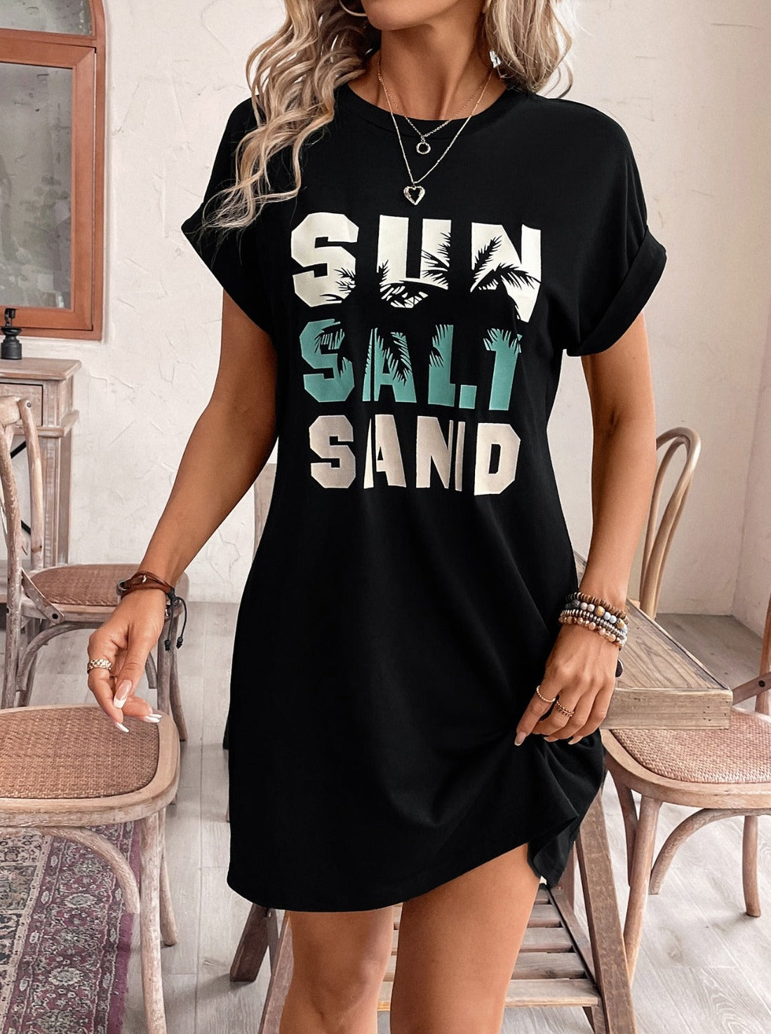 Sun Salt Sand:  Mini Tee Dress Short Sleeves