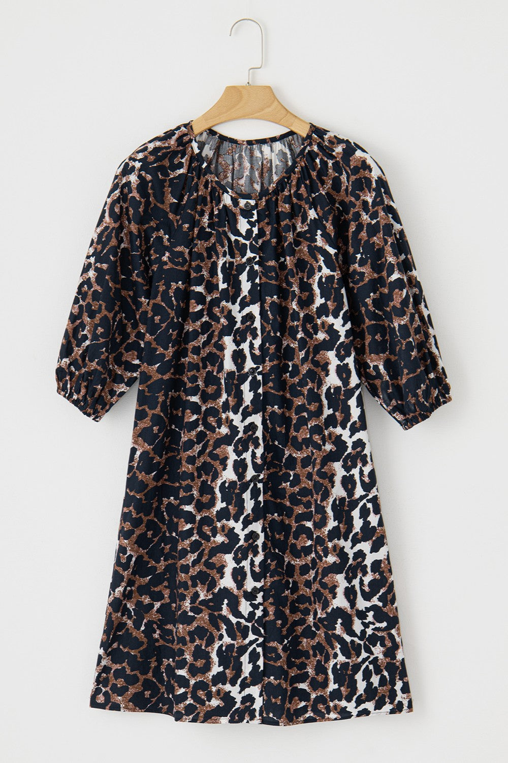 Leopard Print Cotton Sleeve Mini Dress