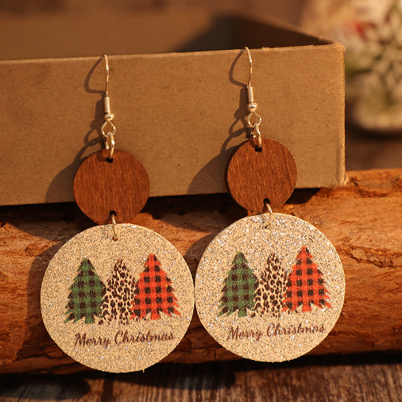 Round Christmas Tree Earrings