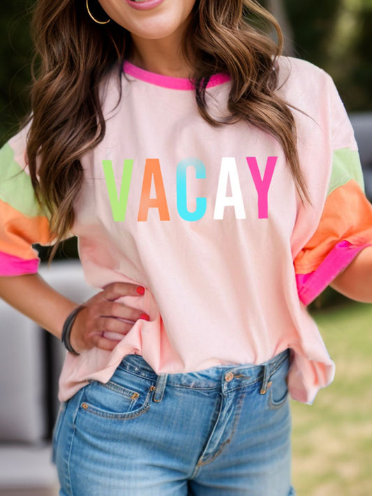 Colorful VACAY Letters T-Shirt with Half Sleeves