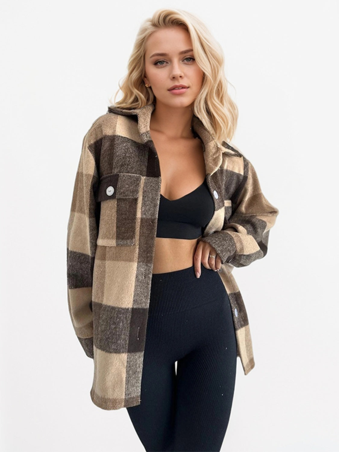 Warm, Plaid Long Sleeve Shacket