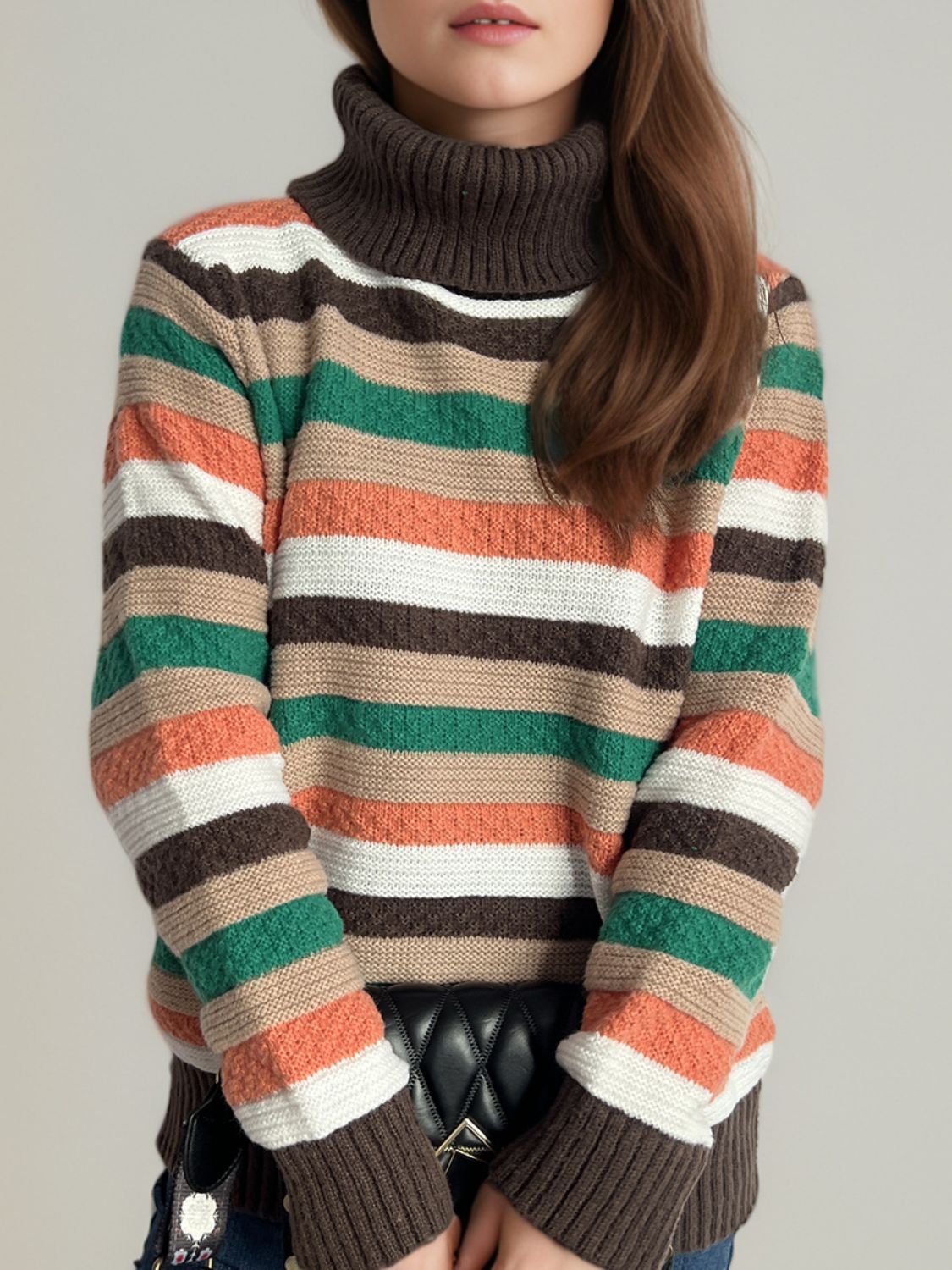 Cute Striped Turtleneck Long Sleeve Sweater