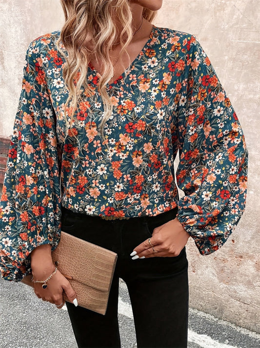 Floral Print Balloon Sleeve Blouse