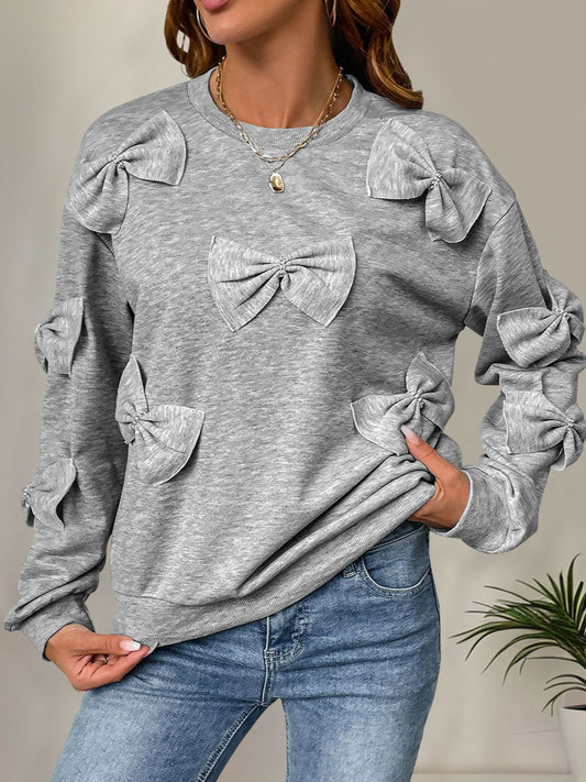 Sweet Bows on Casual Long Sleeve Sweatshirt