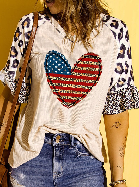 Stars and Stripes:  Heart and Leopard Print Top