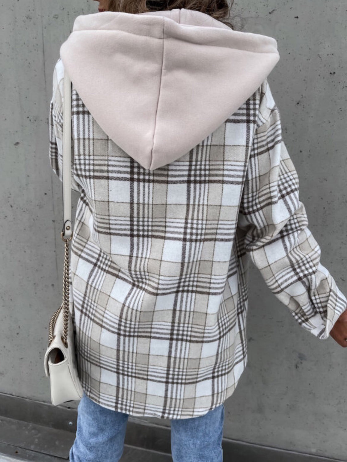 Plaid Hooded Long Sleeve Jacket