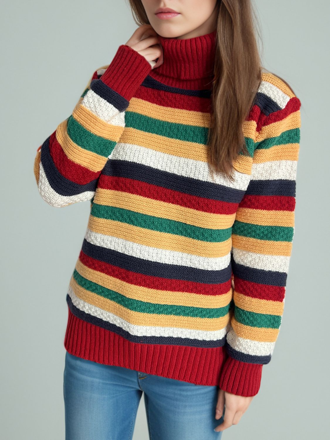 Cute Striped Turtleneck Long Sleeve Sweater