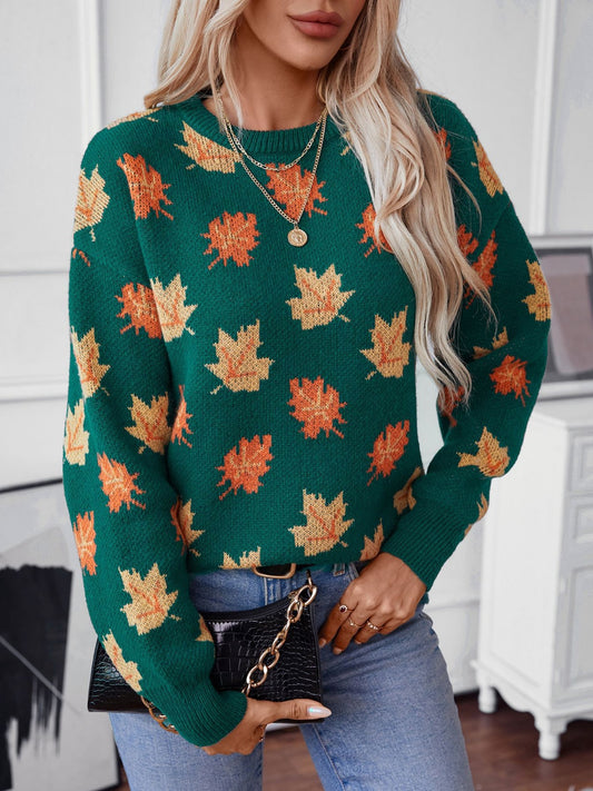 Fall Maple Leaves Long Sleeve Sweater